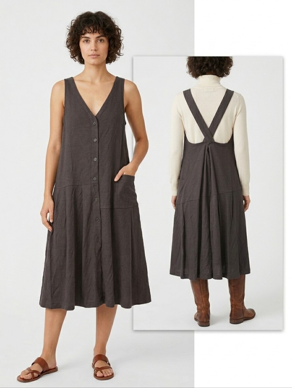 Lunn by Lilith MOKA CARACTERE Lagenlook Wool Blend Dress Size 1 Small Loose Fit